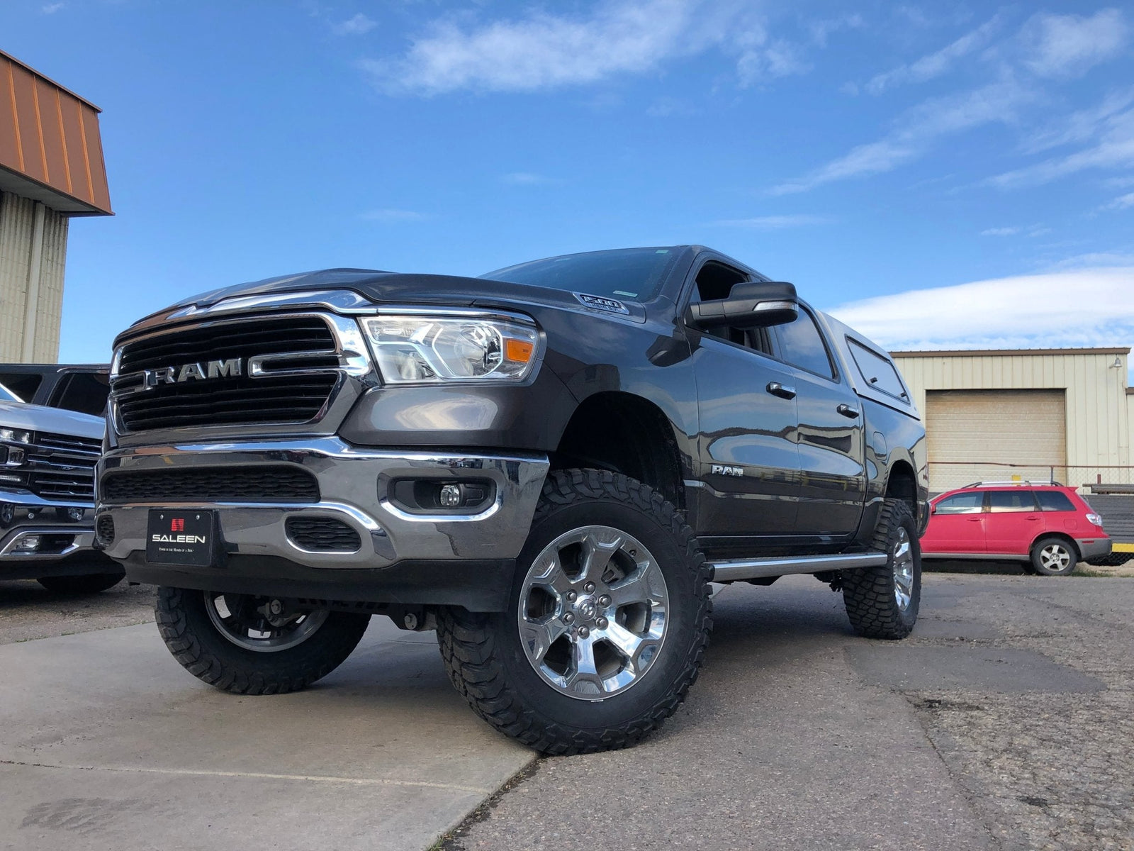 Lifted Ram 1500 on the rack at Juggernaut USA in Wheat Ridge, Colorado