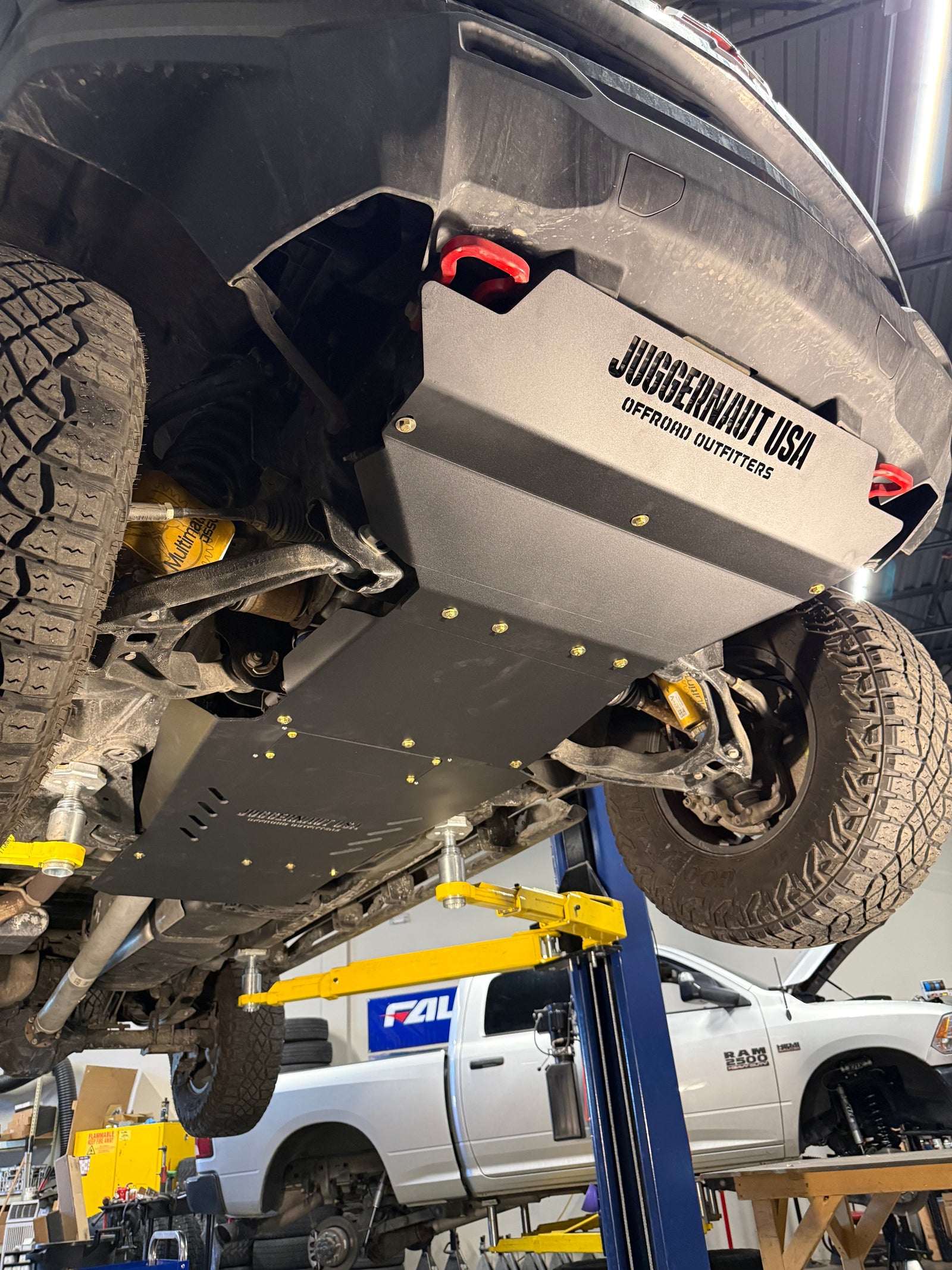 Full 1/4 inch aluminum skid plate package installed on a 2023-2026 Chevy Colorado, underbody view