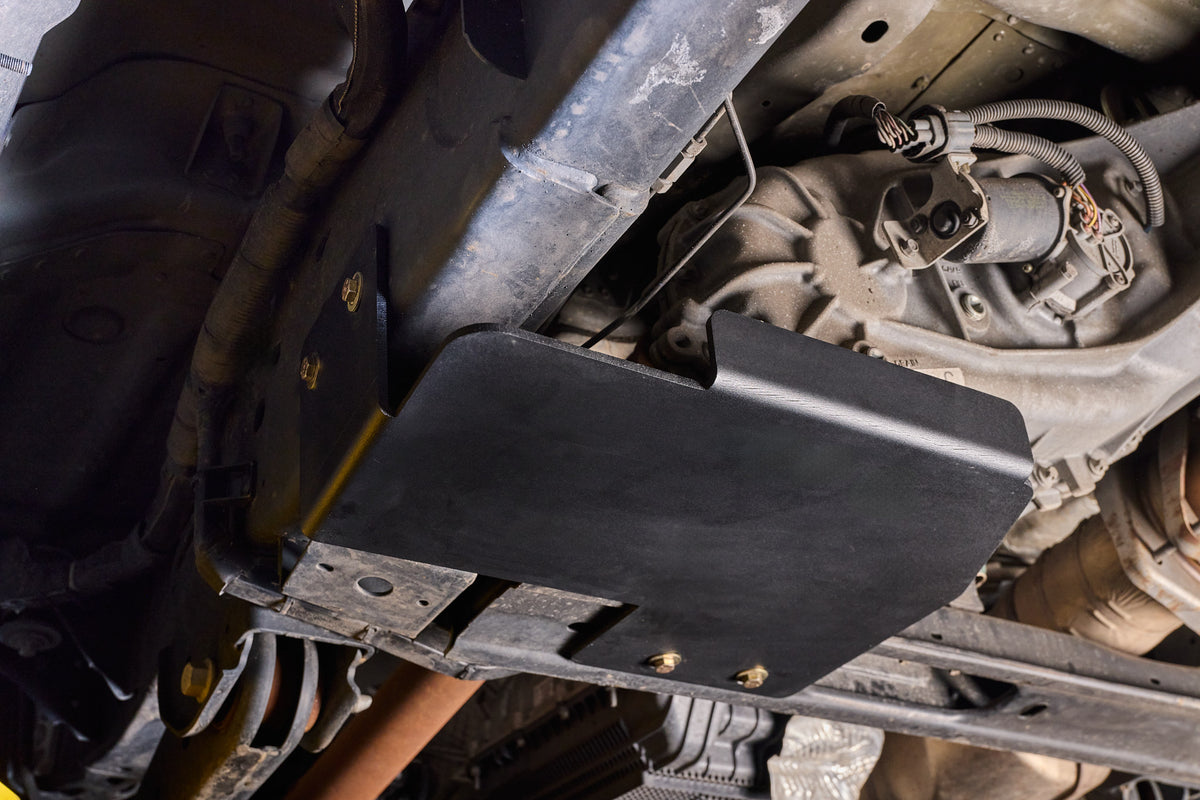 2020-2026 Ford Super Duty Transfer Case Skid Plate (F-250, F-350, F-450, F-550, F-600) — CNC-cut 1/4 inch aluminum, made in Colorado by Juggernaut USA