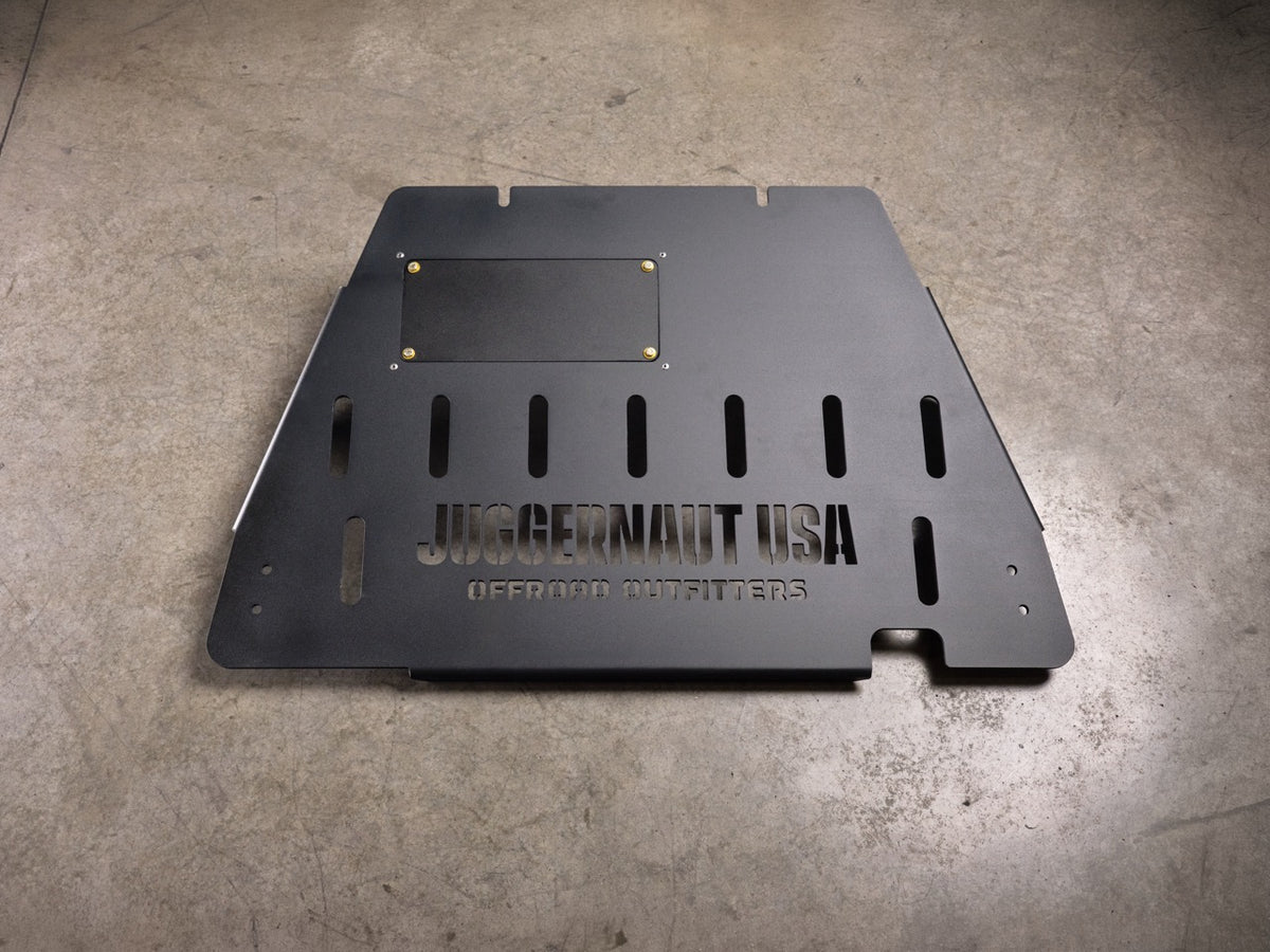 2009-2014 Ford F-150 Transmission Skid Plate & Cat Shield — CNC-cut 1/4 inch aluminum, made in Colorado by Juggernaut USA (view 2)