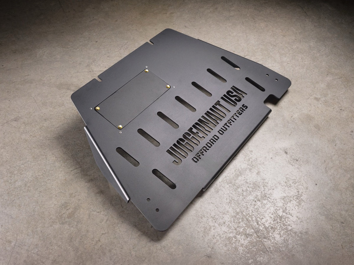 2009-2014 Ford F-150 Transmission Skid Plate & Cat Shield — CNC-cut 1/4 inch aluminum, made in Colorado by Juggernaut USA