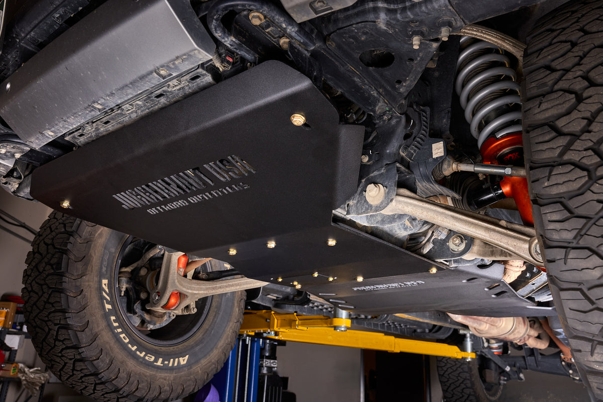 2024-2026 Ford Ranger / Ranger Raptor Skid Plate Package — CNC-cut 1/4 inch aluminum, made in Colorado by Juggernaut USA (view 3)