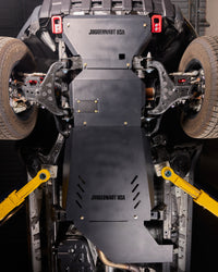 2024-2026 Toyota Tacoma full skid plate package — 1/4 inch 5052 aluminum underbody armor, powder coated black, made in USA by Juggernaut — product view