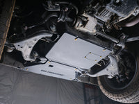 Toyota Land Cruiser engine skid plate installed, rear angle