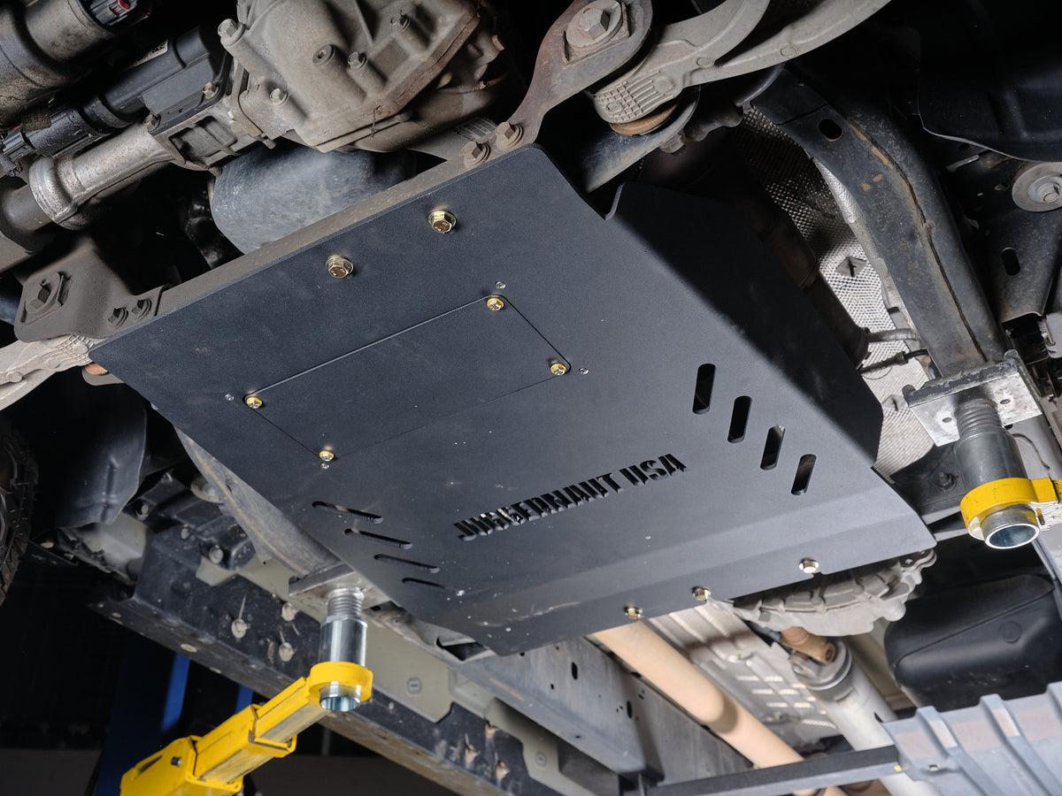 Ram 1500 transmission skid plate and cat shield, alternate view