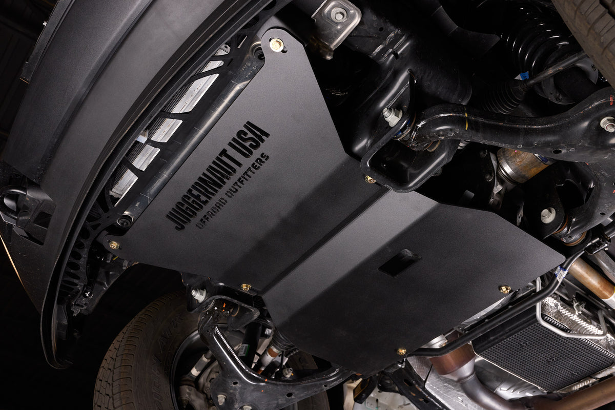 2015-2026 Ford F-150 Engine Skid Plate — CNC-cut 1/4 inch aluminum, made in Colorado by Juggernaut USA (view 2)