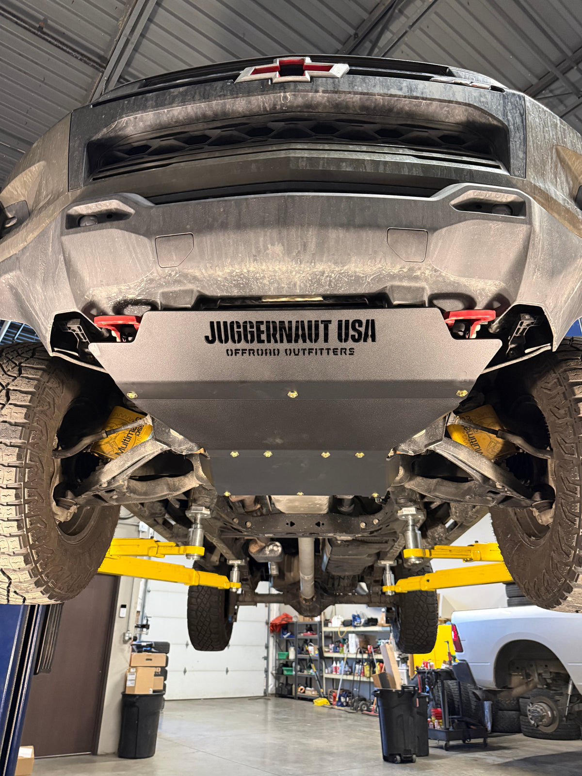 2023-2026 Chevy Colorado Engine Skid Plate — CNC-cut 1/4 inch aluminum, made in Colorado by Juggernaut USA (view 2)
