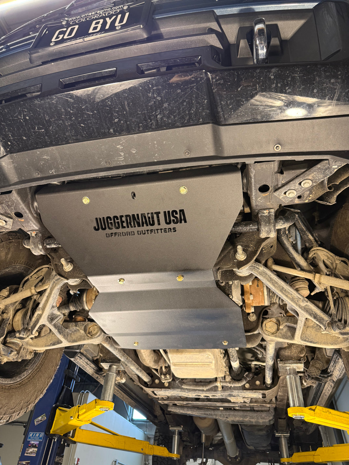 2020-2026 Chevy Silverado 2500HD/3500HD Engine Skid Plate / GMC Sierra 2500HD/3500HD Engine Skid Plate — CNC-cut 1/4 inch aluminum, made in Colorado by Juggernaut USA