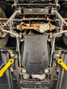 2020-2026 Chevy Silverado 2500HD/3500HD Transmission Skid Plate & Cat Shield — CNC-cut 1/4 inch aluminum, made in Colorado by Juggernaut USA