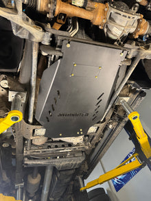 2020-2026 Chevy Silverado 2500HD/3500HD Transmission Skid Plate & Cat Shield — CNC-cut 1/4 inch aluminum, made in Colorado by Juggernaut USA (view 3)