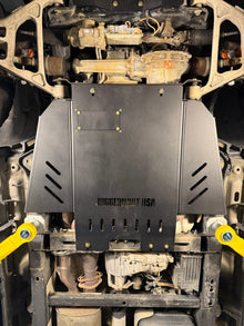 2017-2026 Ford F-150 Raptor Transmission Skid Plate — CNC-cut 1/4 inch aluminum, made in Colorado by Juggernaut USA (view 3)