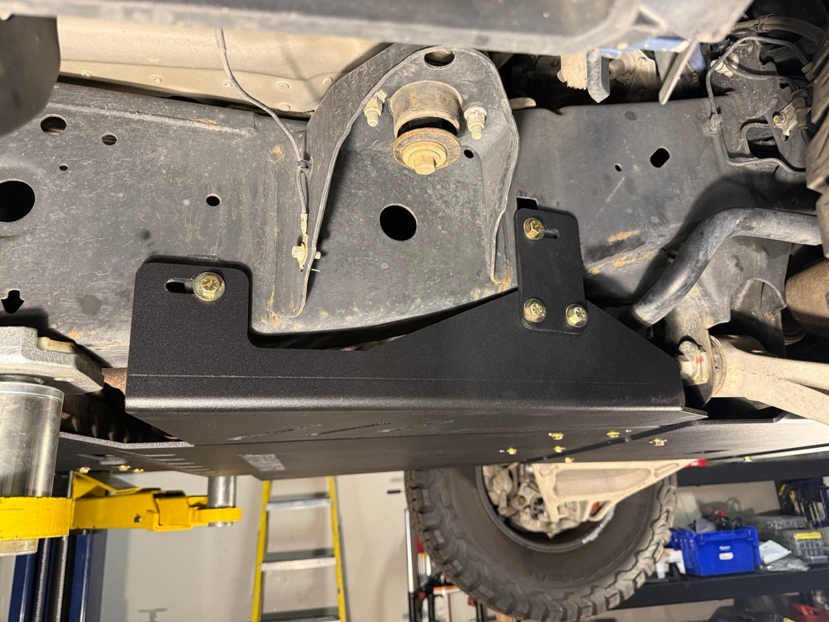 2017-2026 Ford F-150 Raptor Transmission Skid Plate — CNC-cut 1/4 inch aluminum, made in Colorado by Juggernaut USA (view 4)