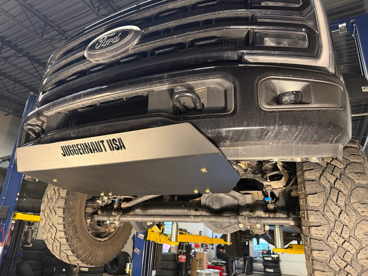 2020-2026 Ford Super Duty Front Valance Skid Plate — CNC-cut 1/4 inch aluminum, made in Colorado by Juggernaut USA
