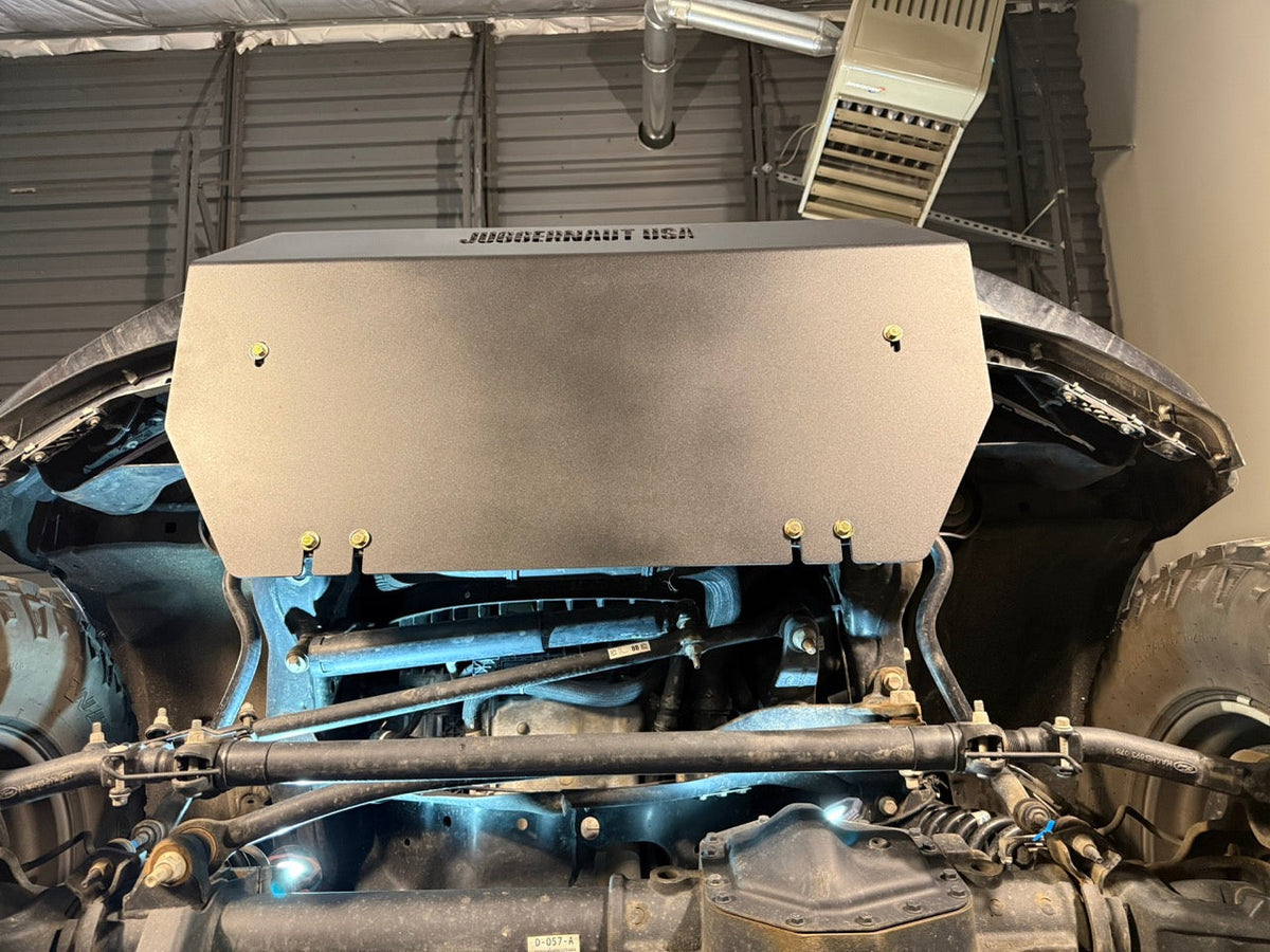 2020-2026 Ford Super Duty Front Valance Skid Plate — CNC-cut 1/4 inch aluminum, made in Colorado by Juggernaut USA (view 3)