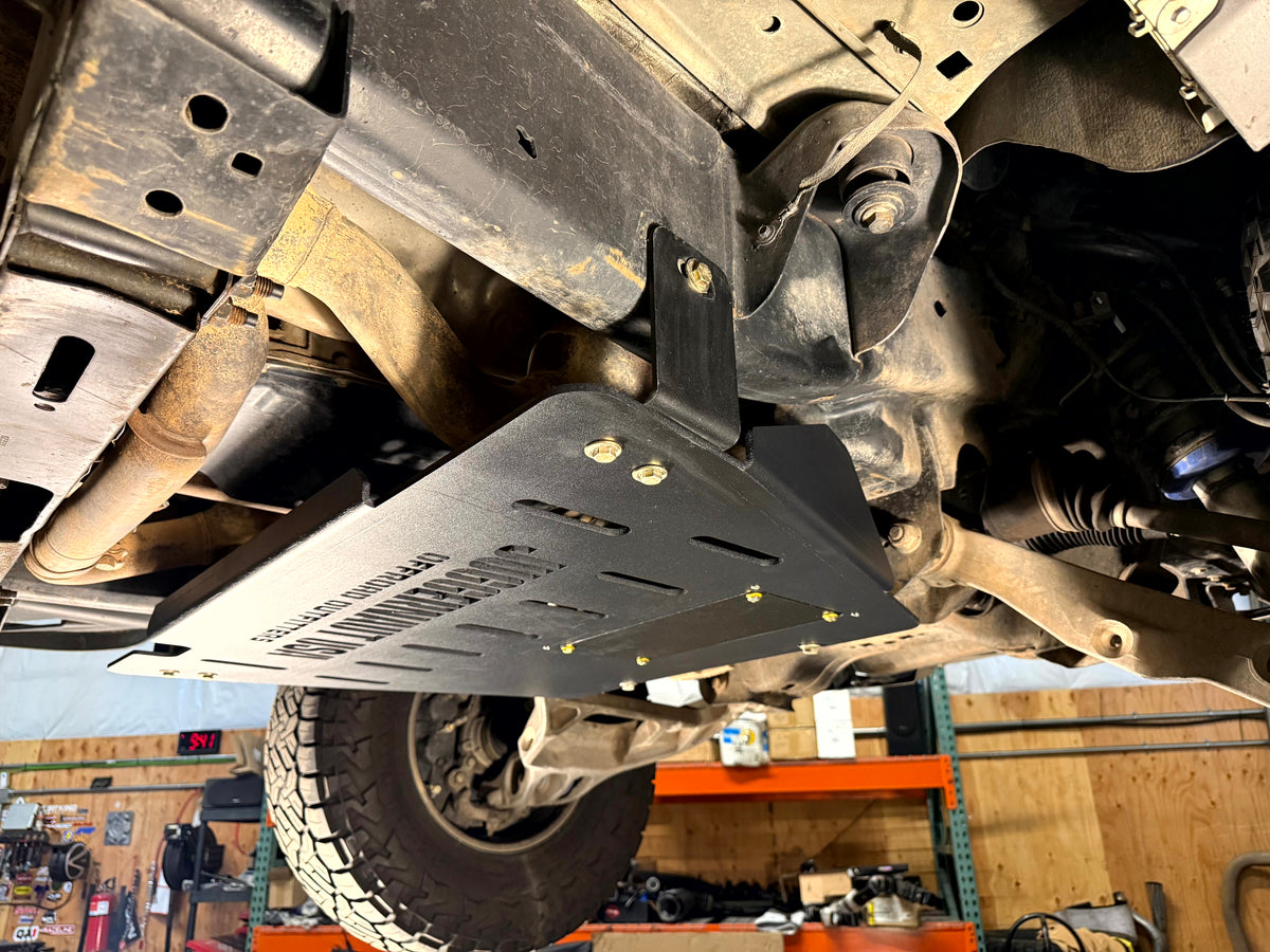 2009-2014 Ford F-150 Transmission Skid Plate & Cat Shield — CNC-cut 1/4 inch aluminum, made in Colorado by Juggernaut USA (view 4)