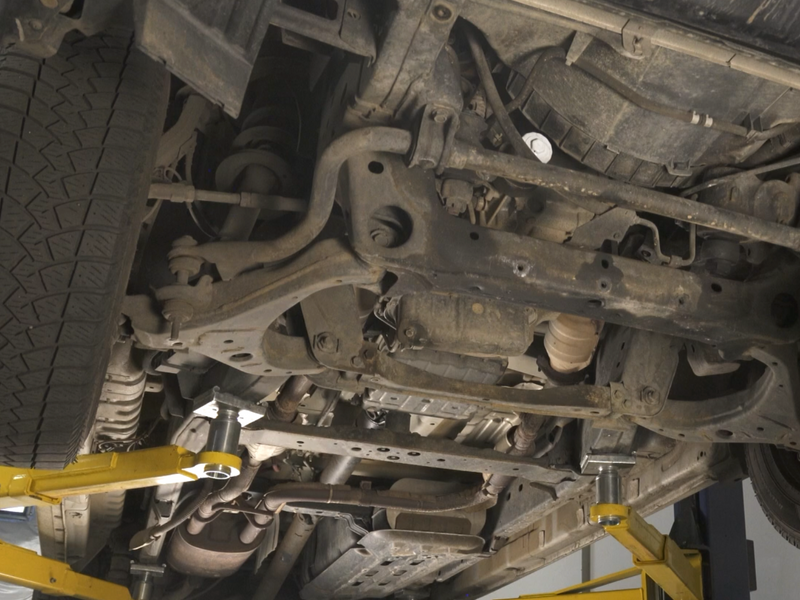 Ford F-150 undercarriage vulnerable points including oil pan, transmission, and transfer case