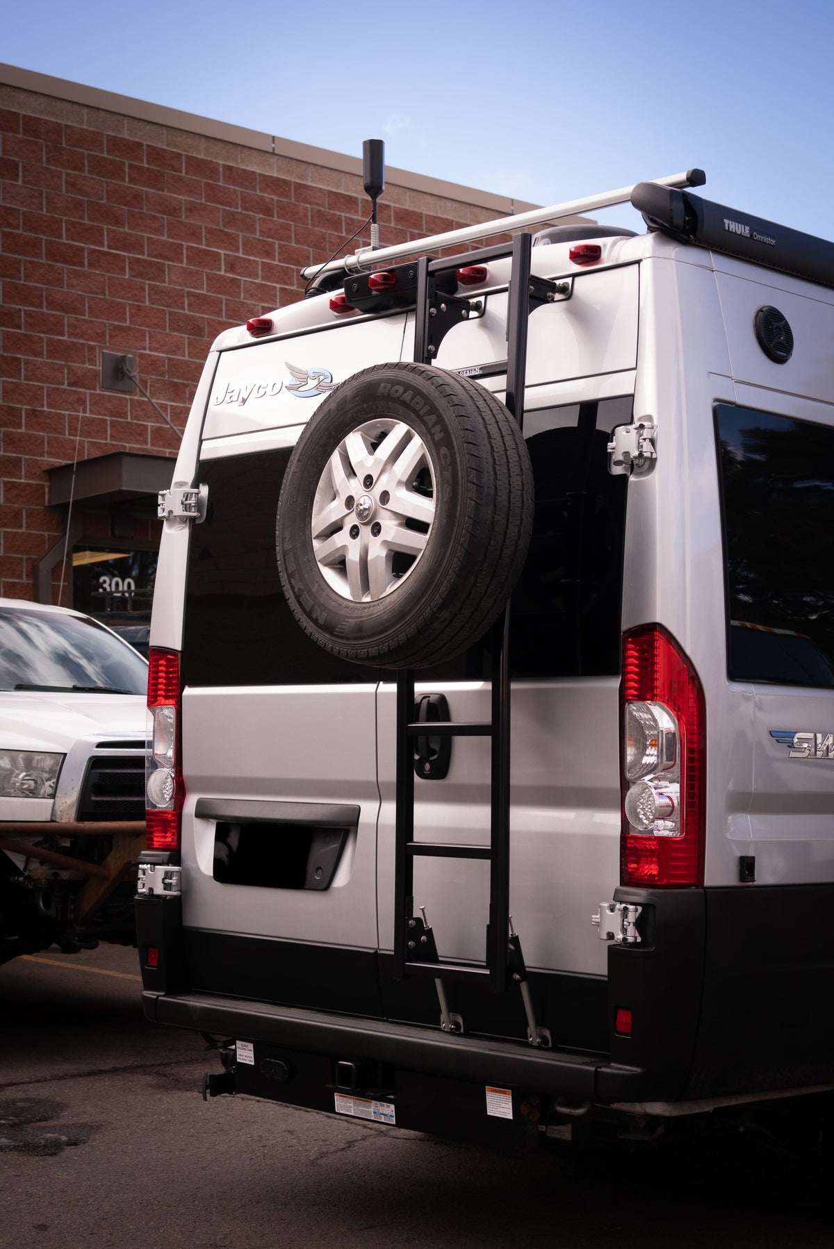 2014-2026 Ram ProMaster Rear Spare Tire Rack for Prime Design Ladders (Ladder Not Included) — ladder not included; Juggernaut USA (view 2)
