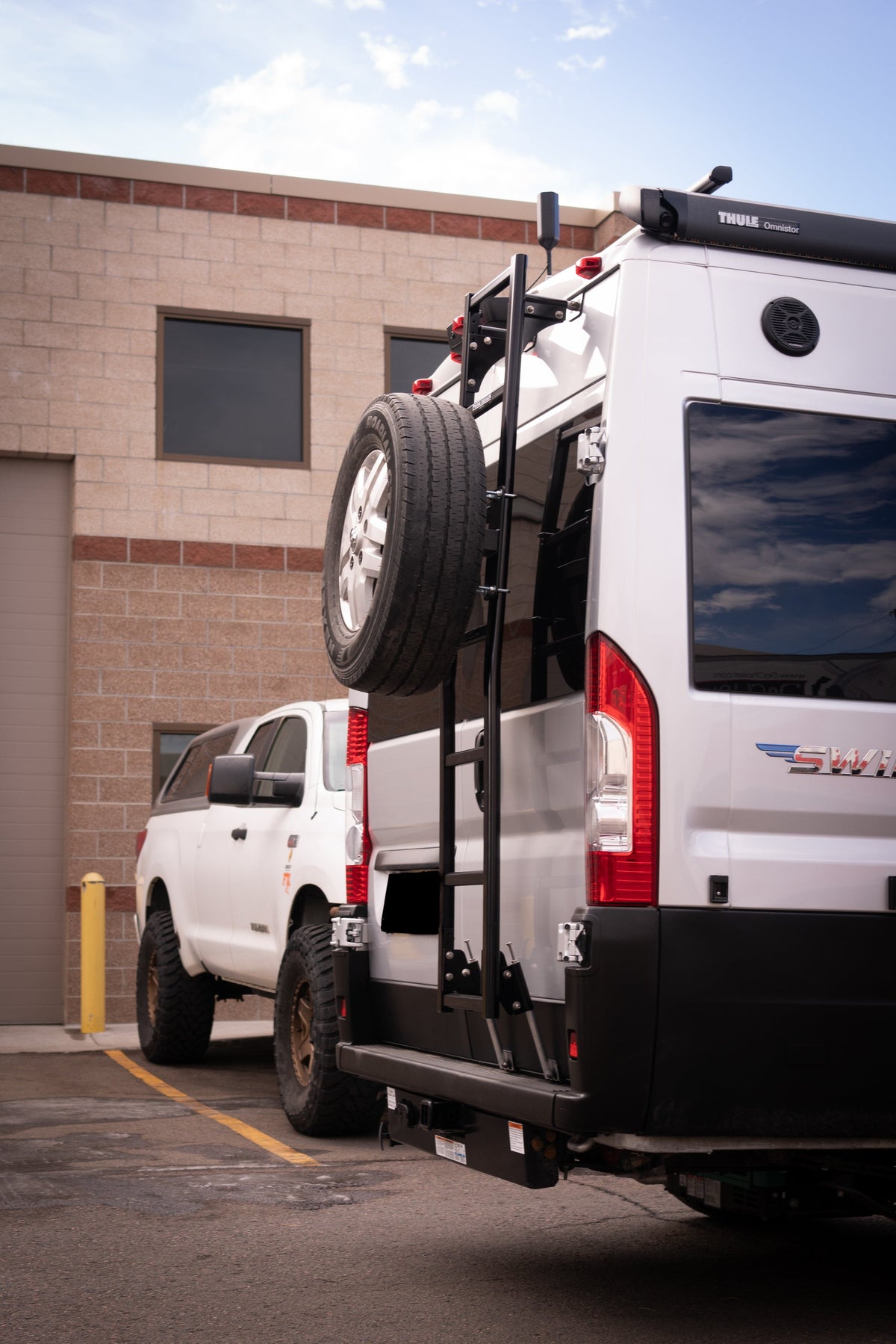 2014-2026 Ram ProMaster Rear Spare Tire Rack for Prime Design Ladders (Ladder Not Included) — ladder not included; Juggernaut USA (view 4)